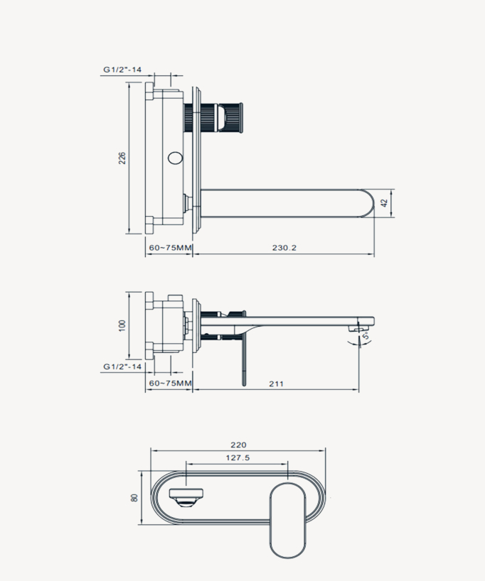 Miscelatore lavabo a parete con placca Bronzo - Hera