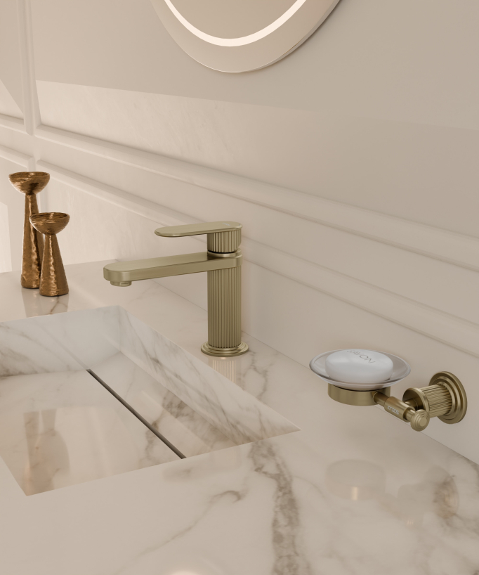Miscelatore monocomando per lavabo oro spazzolato - Hera