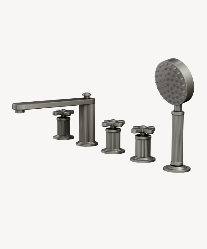 Miscelatore bagno-doccia 5 fori da appoggio Nickel spazzolato - Hera