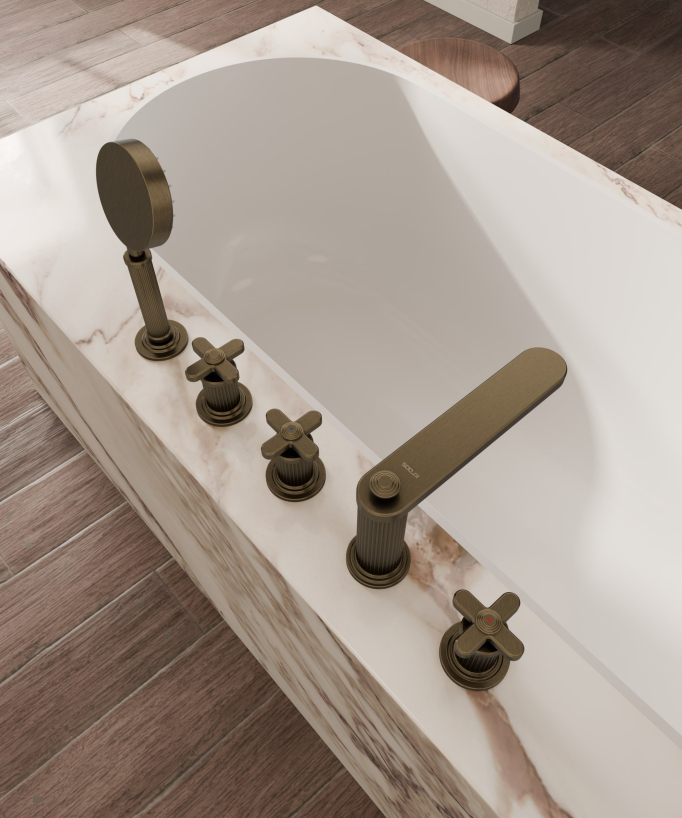 Miscelatore bagno-doccia 5 fori da appoggio Bronzo - Hera