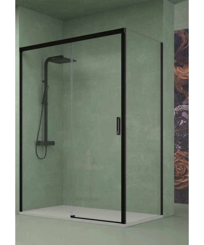 Paroi de douche avec porte coulissante Noir, Série Q