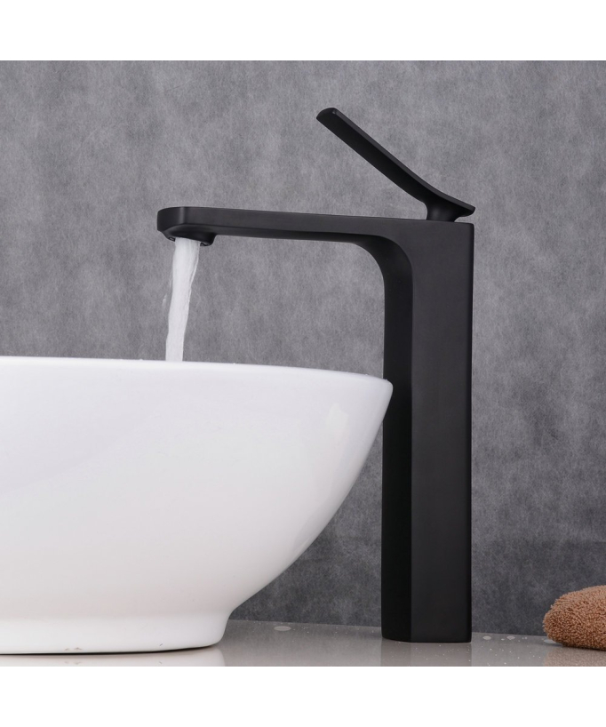 Rubinetto lavabo nero opaco monoforo stile minimal - small