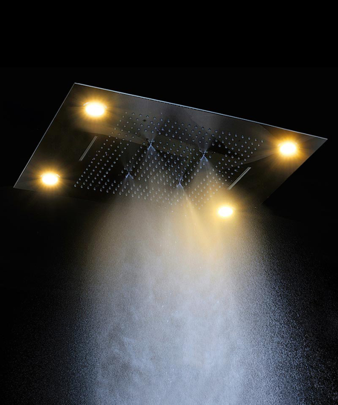 Pannello doccia termostatico con soffione LED 800x600 mm - Oro spazzolato