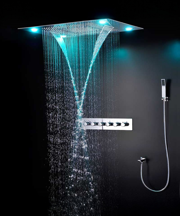 Pannello doccia termostatico con soffione a LED 800x600 mm - Nero