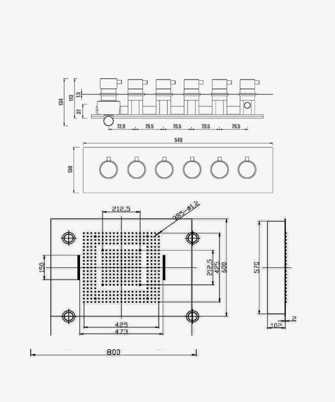 Gruppo doccia termostatico con soffione a LED 800x600 mm