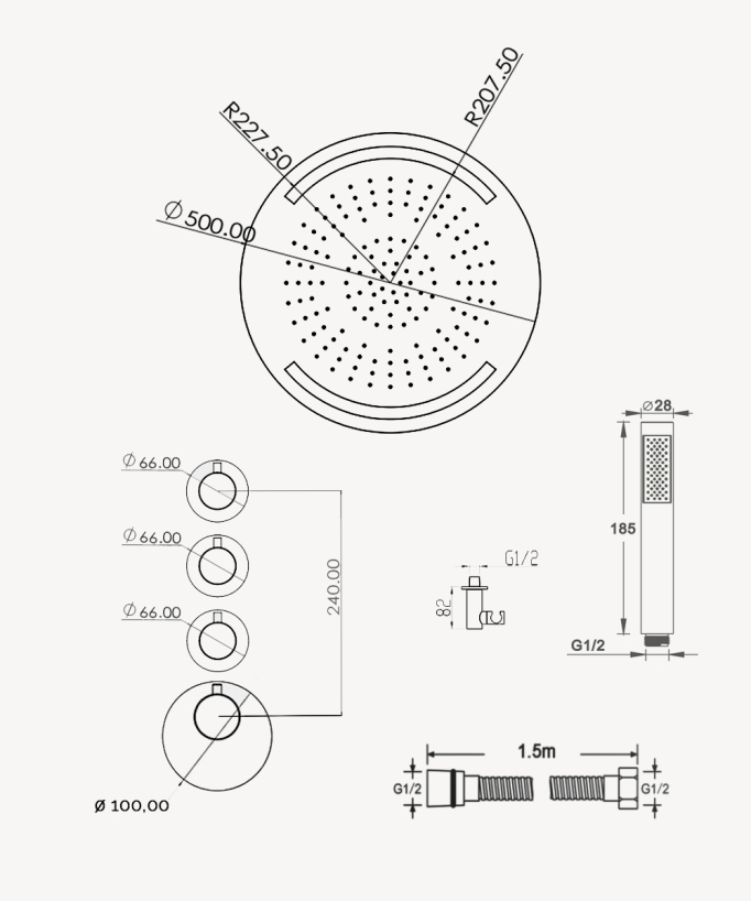 Set doccia termostatica con soffione tondo a LED - Corbeau