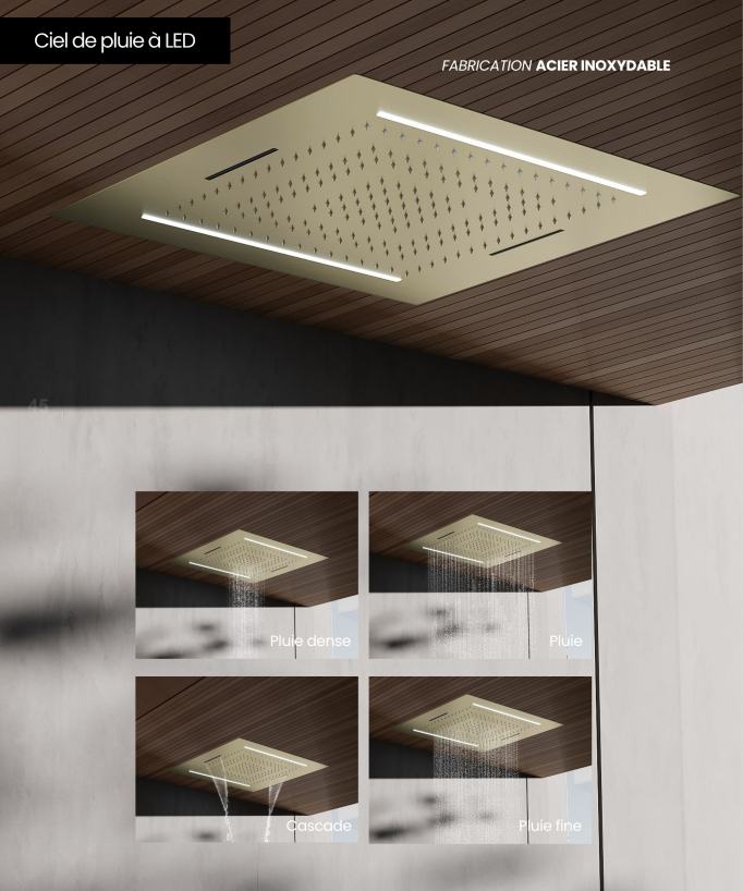 Set doccia termostatica, soffione multifunzione 70x70 cm a LED