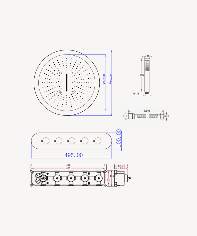 Set miscelatore termostatico doccia Wellness a LED - Corbeau