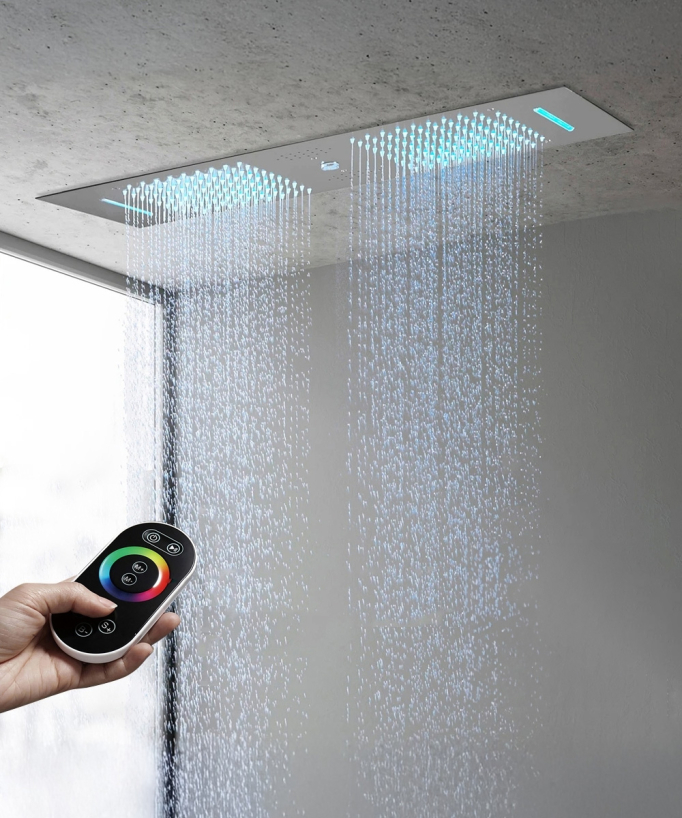 Pacchetto doccia termostatico con 3 getti a LED Nero - 900x300 mm