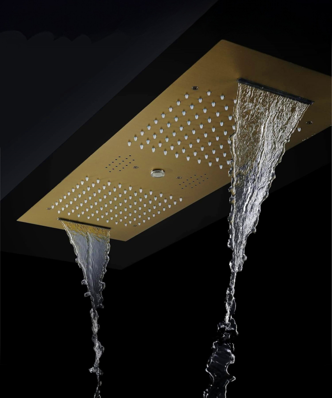 Pacchetto doccia termostatico con 3 getti LED Oro spazzolato - 900x300 mm