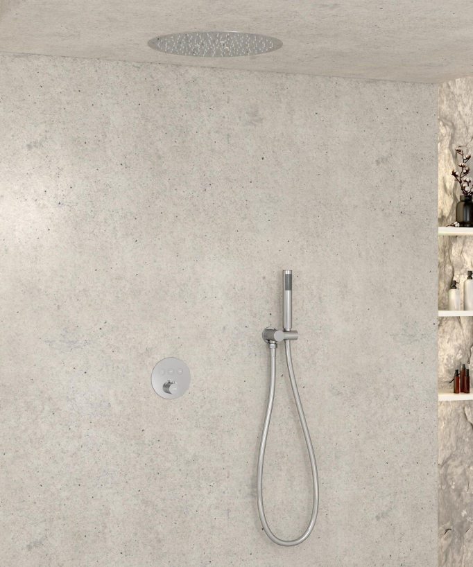 Pacchetto doccia termostatico con soffione rotondo da incasso - Cromo - small