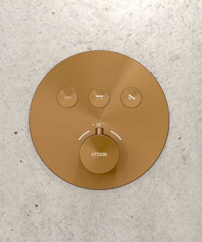 Pacchetto doccia termostatico con soffione rotondo da incasso - Oro rosa spazzolato