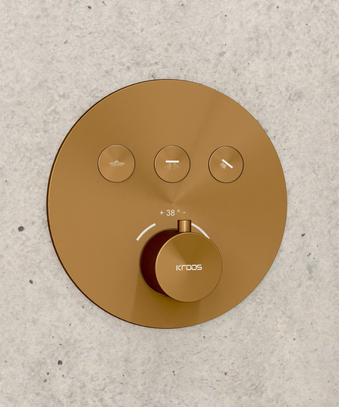 Pacchetto doccia termostatico con soffione rotondo da incasso - Oro rosa spazzolato