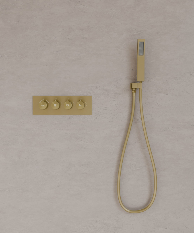 Gruppo doccia termostatico a LED a soffitto - Oro spazzolato