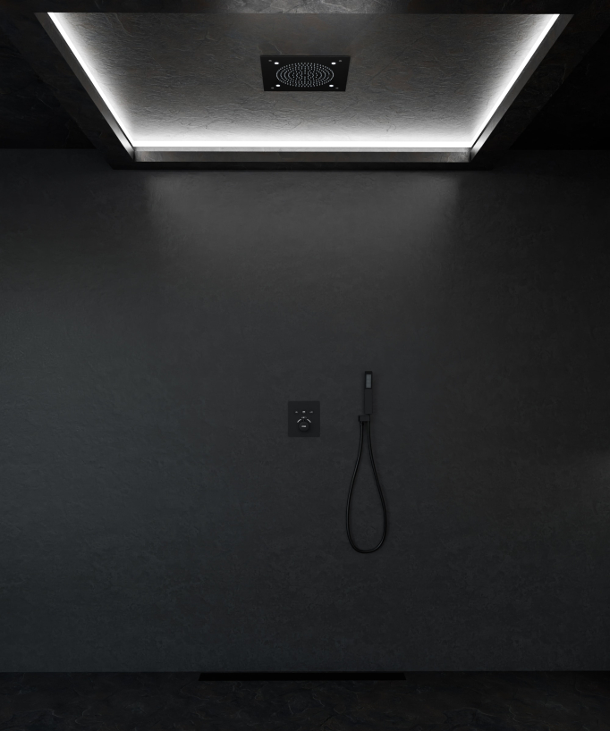 Pacchetto doccia termostatico con soffione a soffitto - Nero - small