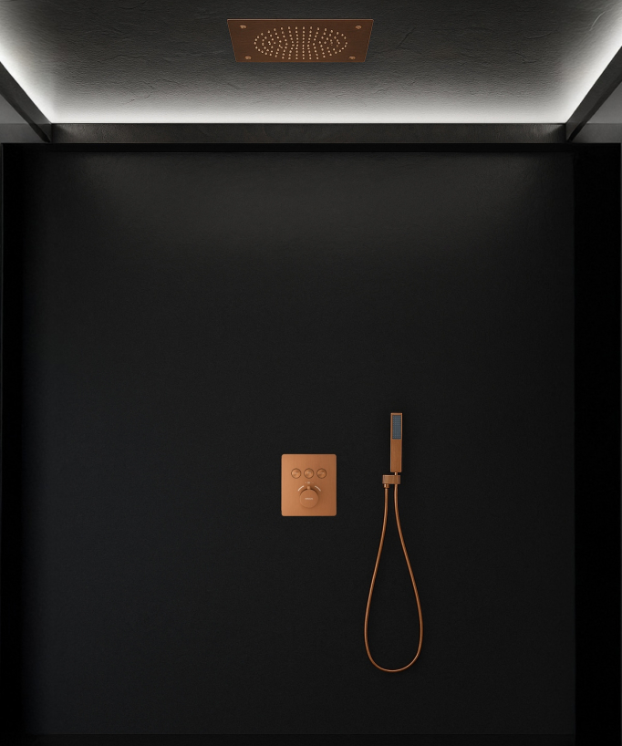 Set doccia termostatico con soffione a pioggia LED incasso soffitto Oro rosa spazzolato - Sirius