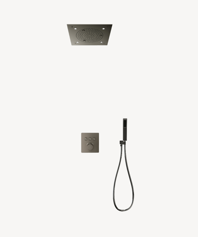 Set doccia termostatico con soffione a pioggia LED incasso soffitto Gun metal - Sirius