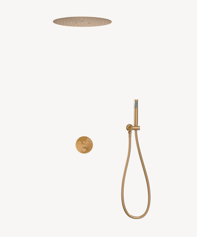 Set doccia termostatico con soffione tondo incassato - Oro rosa