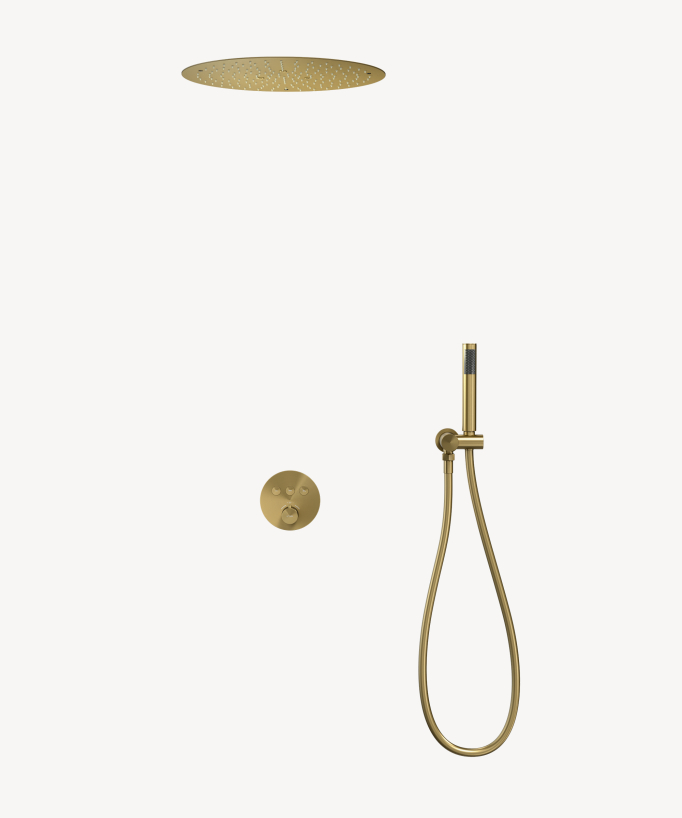 Set doccia termostatico con soffione tondo incassato - Dorato