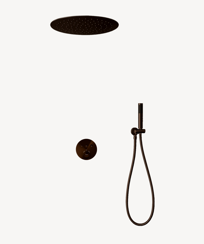Set doccia termostatico con soffione tondo incassato - Moka spazzolato