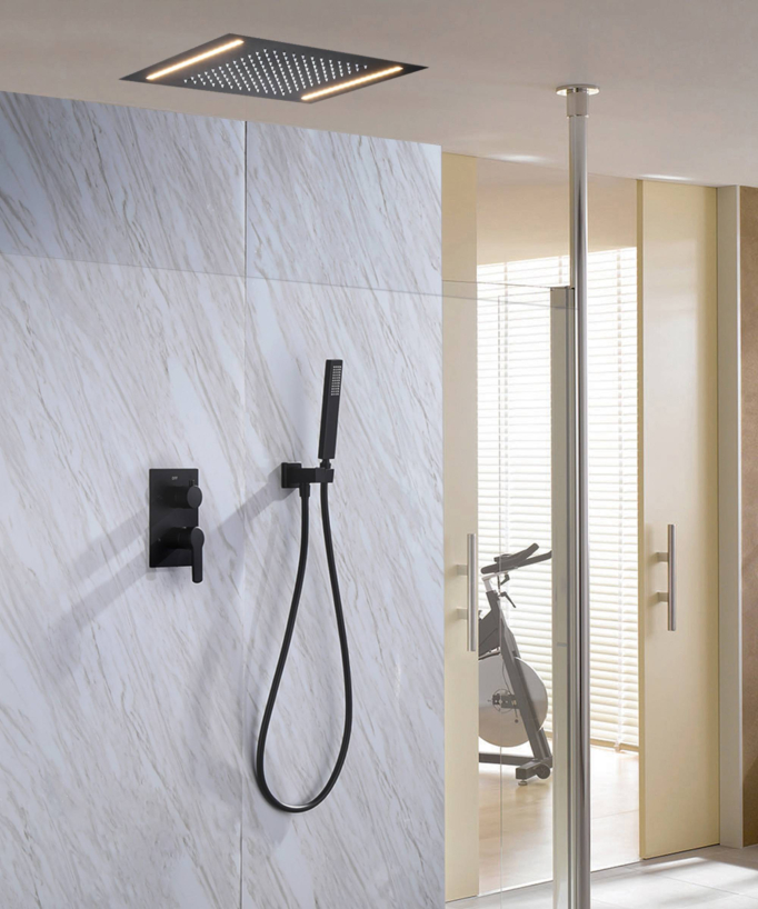 Set doccia completo in ottone nero opaco a led incassato