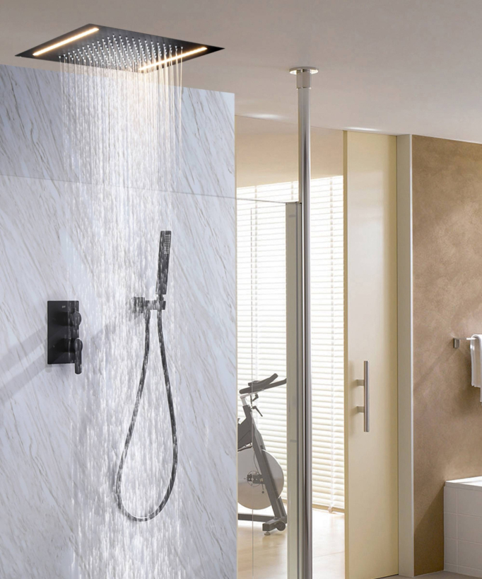 Set doccia completo in ottone nero opaco a led incassato