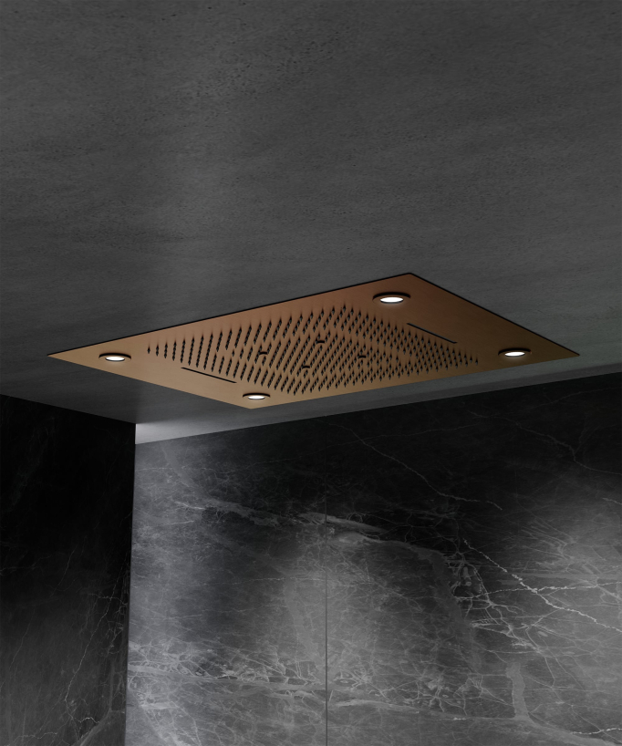 Pannello doccia termostatico con soffione LED 800x600 mm - Oro rosa spazzolato