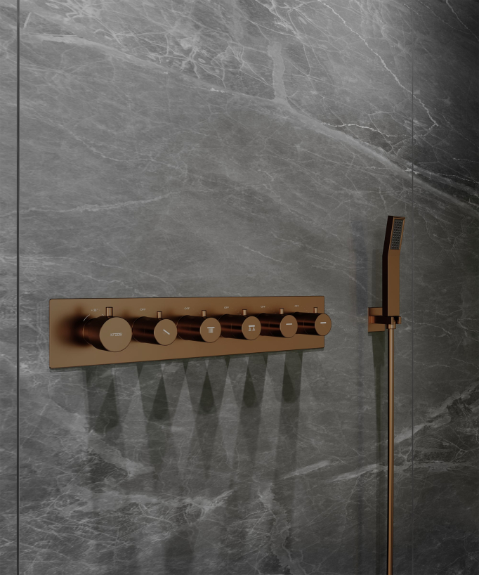 Pannello doccia termostatico con soffione LED 800x600 mm - Oro rosa spazzolato
