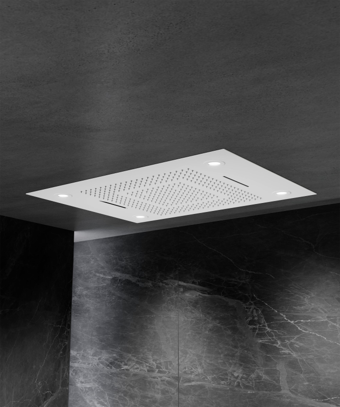 Composizione doccia termostatica con soffione LED e cromoterapia - 80x60 cm - Bianco
