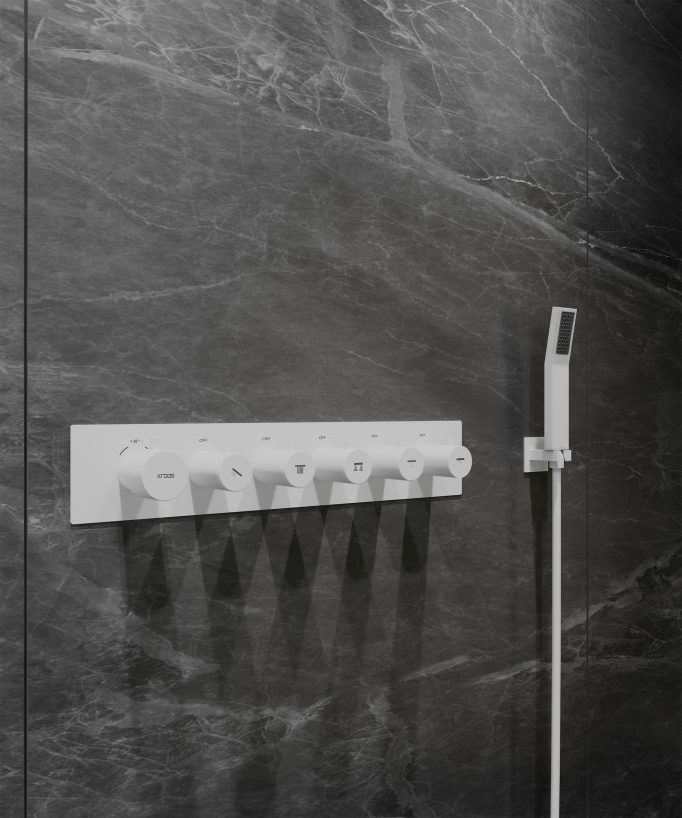 Composizione doccia termostatica con soffione LED e cromoterapia - 80x60 cm - Bianco
