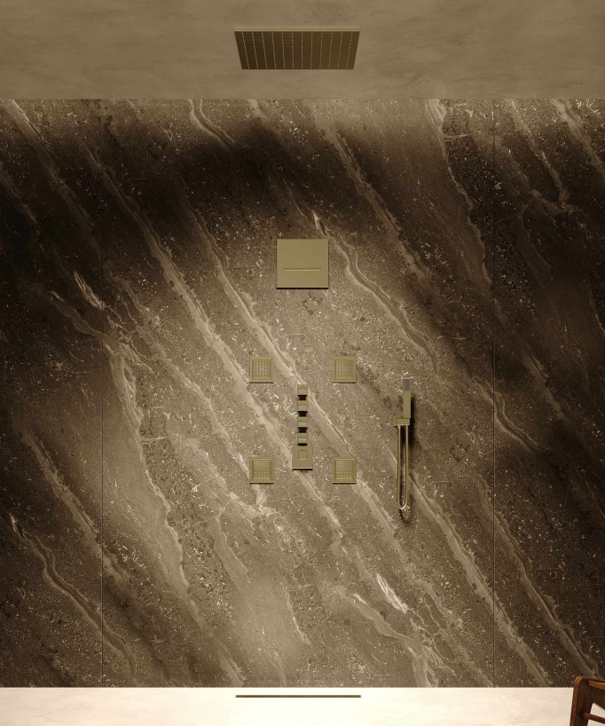 Composizione doccia termostatica soffione wellness con body jets Oro spazzolato - Sirius