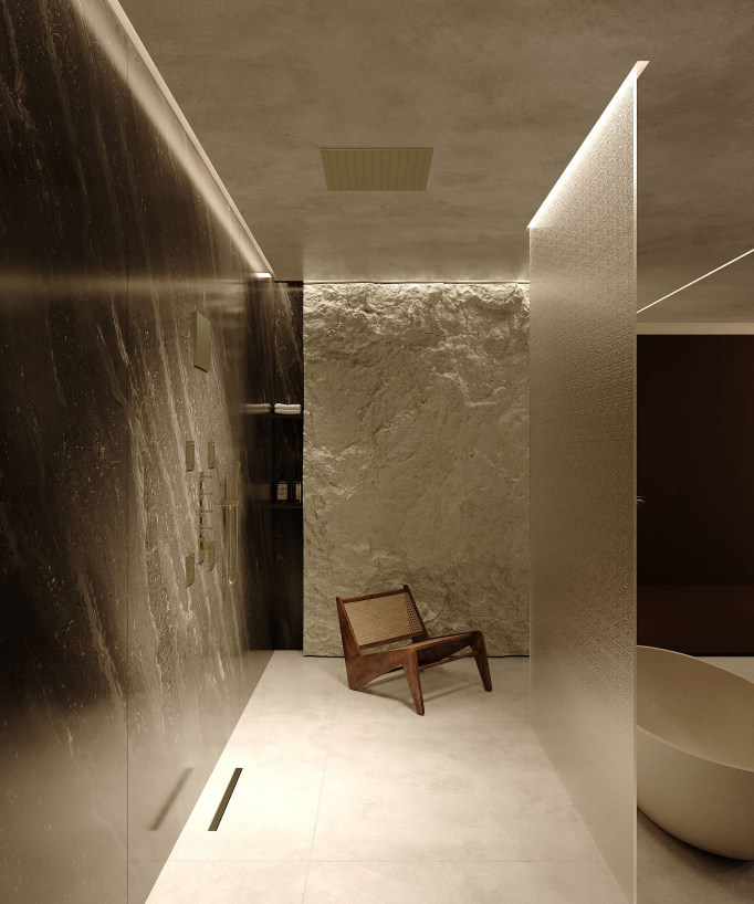 Composizione doccia termostatica soffione wellness con body jets Oro spazzolato - Sirius