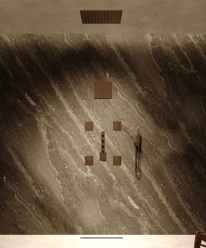 Composizione doccia termostatica soffione wellness con body jets Oro rosa spazzolato - Sirius