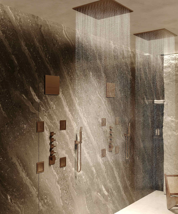 Composizione doccia termostatica soffione wellness con body jets Oro rosa spazzolato - Sirius