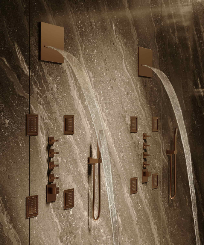 Composizione doccia termostatica soffione wellness con body jets Oro rosa spazzolato - Sirius