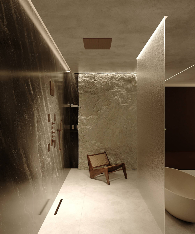 Composizione doccia termostatica soffione wellness con body jets Oro rosa spazzolato - Sirius