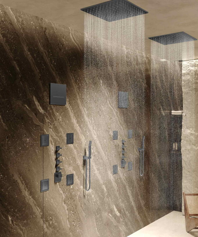 Composizione doccia termostatica con soffione a pioggia Wellness e body jets - Sirius