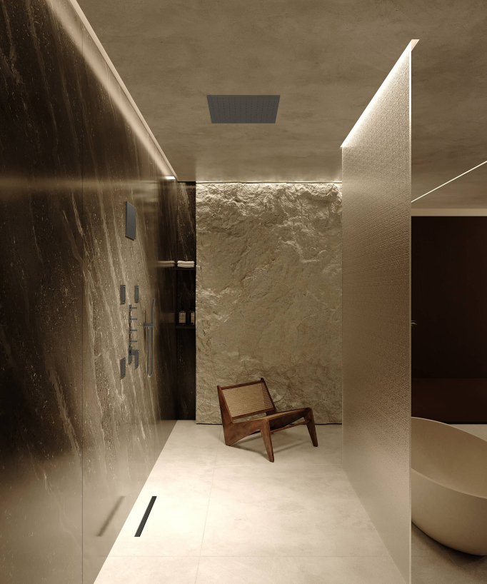 Composizione doccia termostatica soffione wellness con body jets Gun metal - Sirius