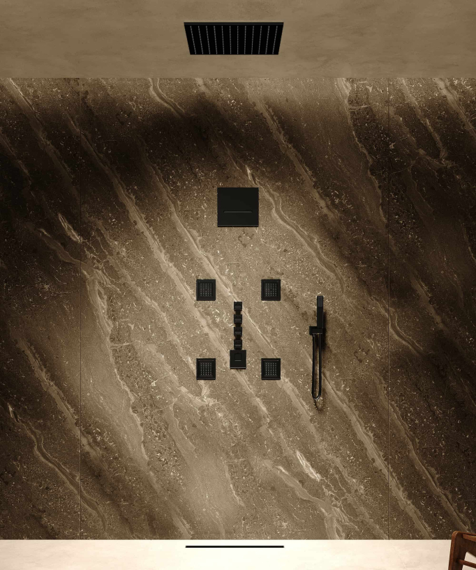 Composizione doccia termostatica soffione wellness con body jets Nero - Sirius