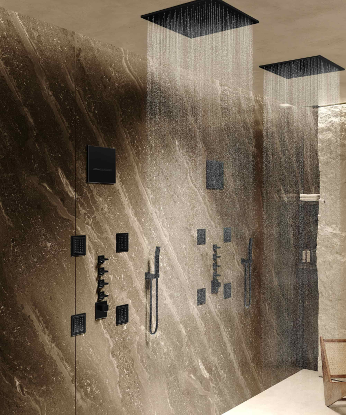 Composizione doccia termostatica soffione wellness con body jets Nero - Sirius