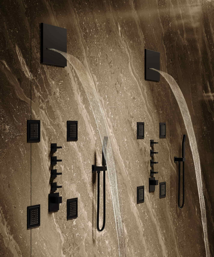 Composizione doccia termostatica soffione wellness con body jets Nero - Sirius