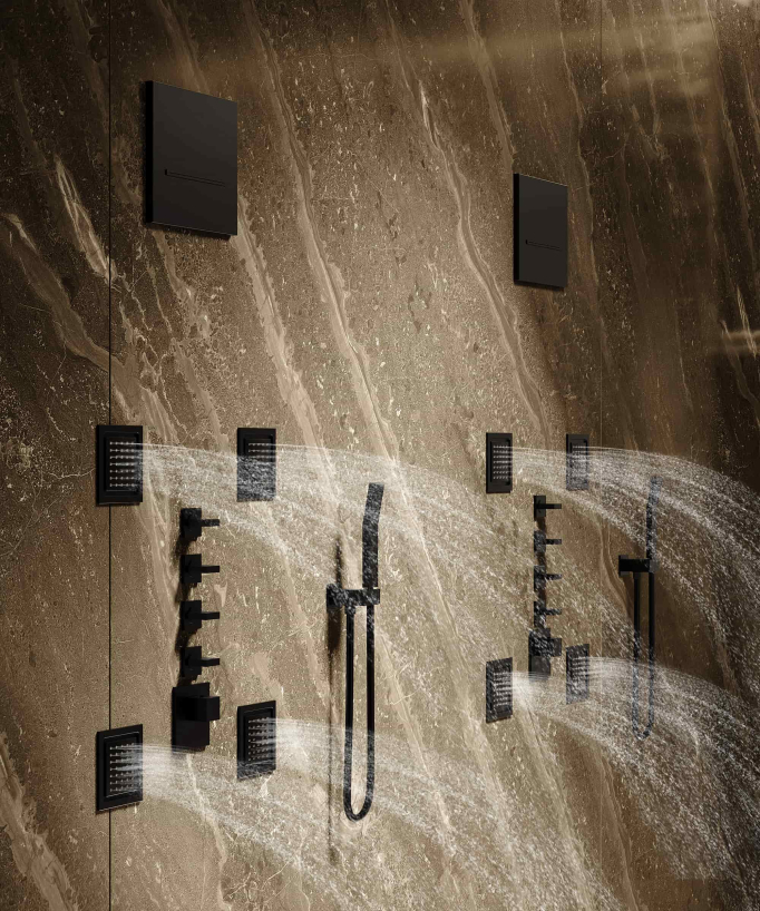 Composizione doccia termostatica soffione wellness con body jets Nero - Sirius