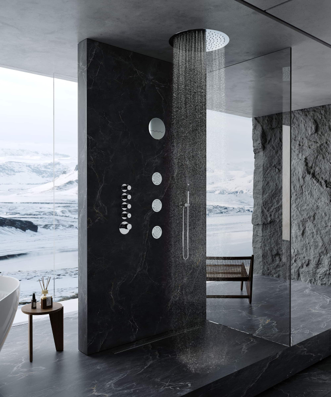 Composizione doccia termostatica soffione tondo wellness con body jets Cromato - Corbeau