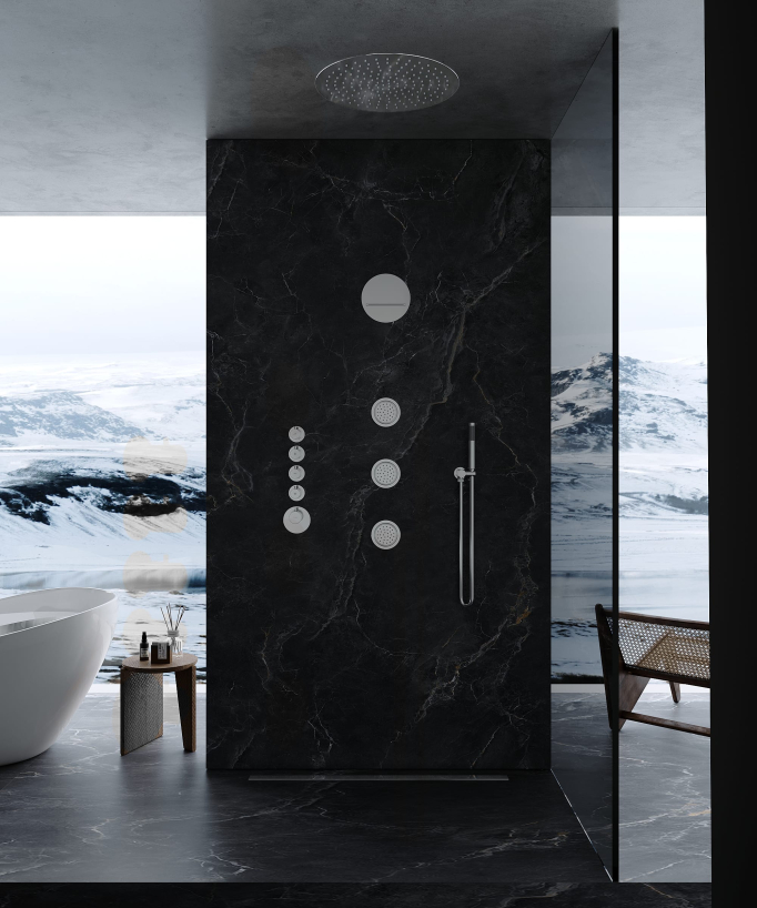 Composizione doccia termostatica soffione tondo wellness con body jets Cromato - Corbeau