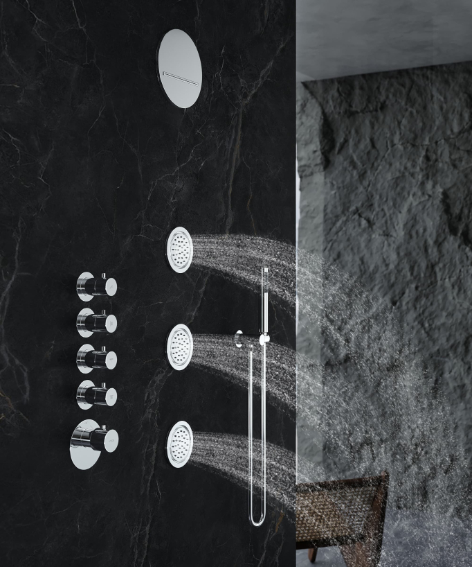 Composizione doccia termostatica soffione tondo wellness con body jets Cromato - Corbeau