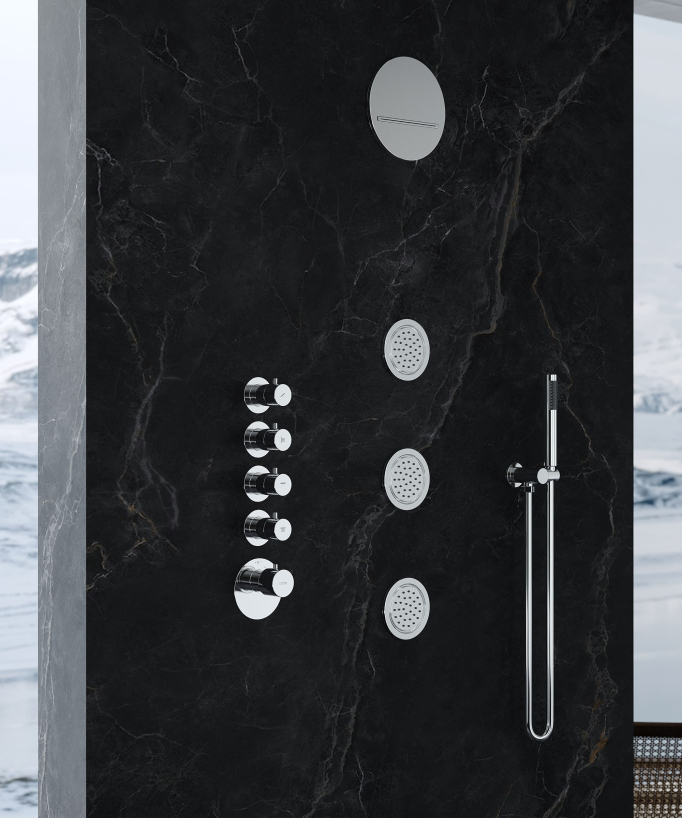 Composizione doccia termostatica soffione tondo wellness con body jets Cromato - Corbeau