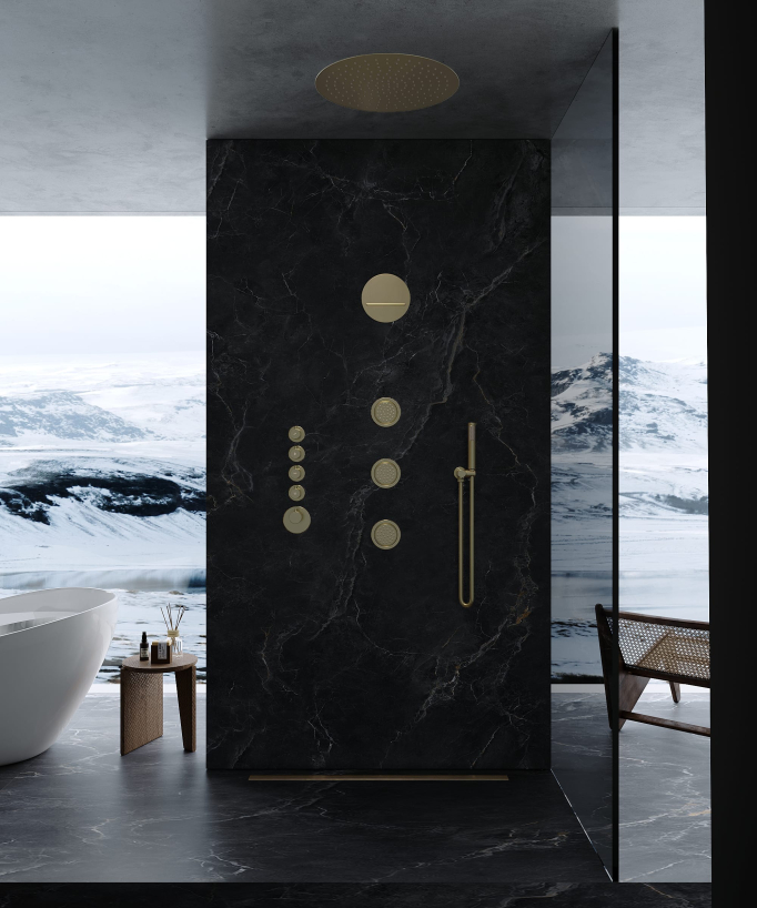 Composizione doccia termostatica soffione tondo Wellness con body jets - Corbeau