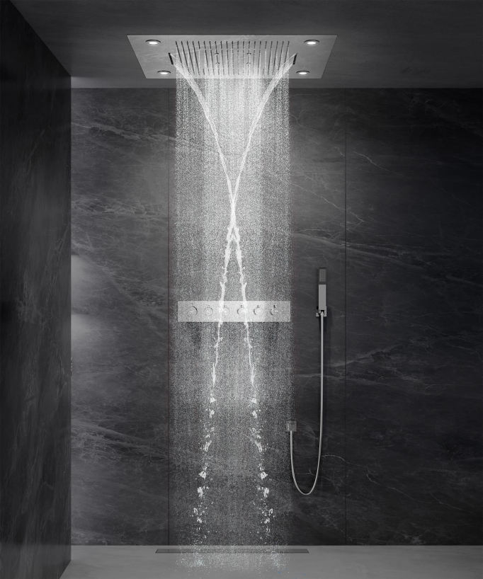 Set doccia termostatico con soffione a pioggia LED e cromoterapia - 80x60 cm