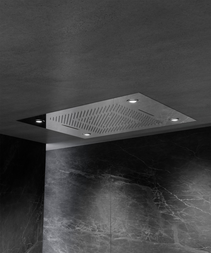 Set doccia termostatico con soffione a pioggia LED e cromoterapia - 80x60 cm