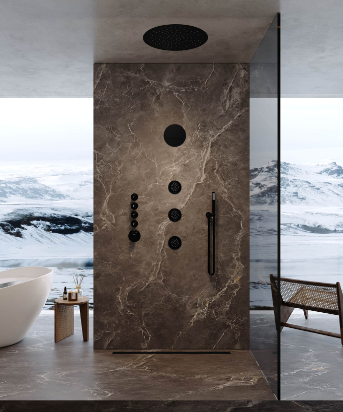 Composizione doccia termostatica soffione rotondo Wellness con body jets Nero - Corbeau